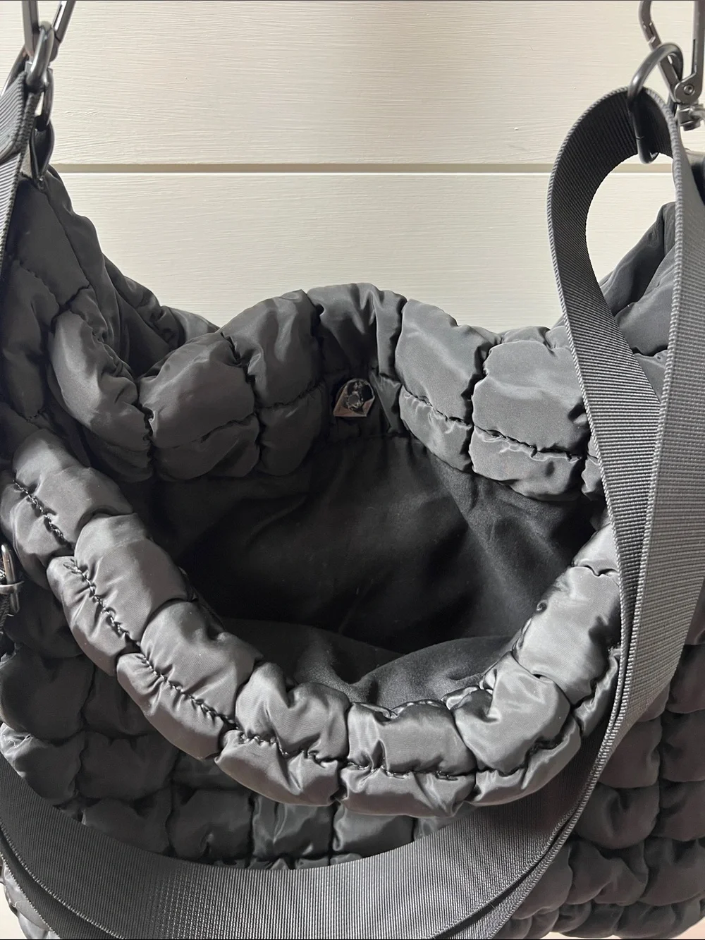 C&C California Quilted Black Shoulder Bag with Rope Detail